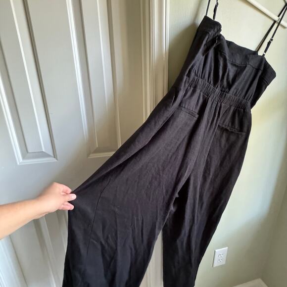 J. Crew Black Linen Blend Spaghetti Strap Jumpsuit Wide Leg Sz 12 - Picture 7 of 8